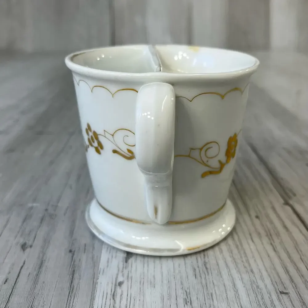 Vintage White Shiny Gold Floral Accent Shaving Mug Cup Decor Flawed